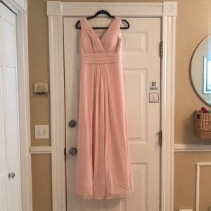 Bill Levkoff blush bridesmaid dress